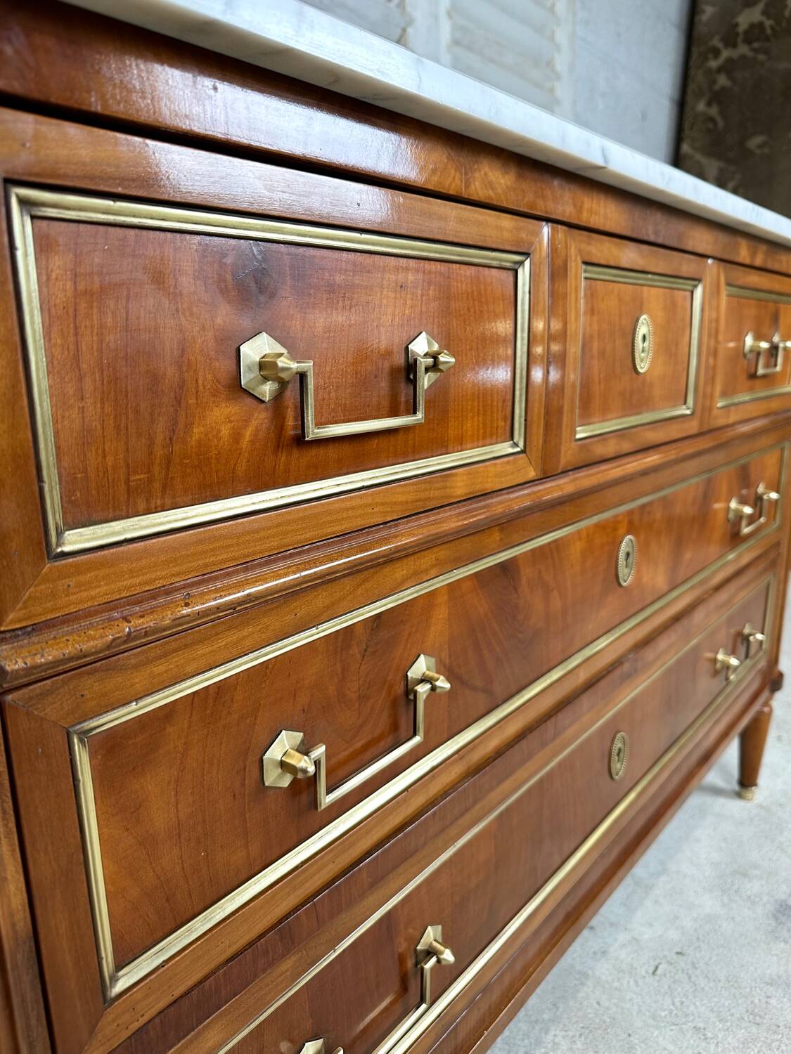 Louis XVI style chest of drawers in cherry wood, 20th century period