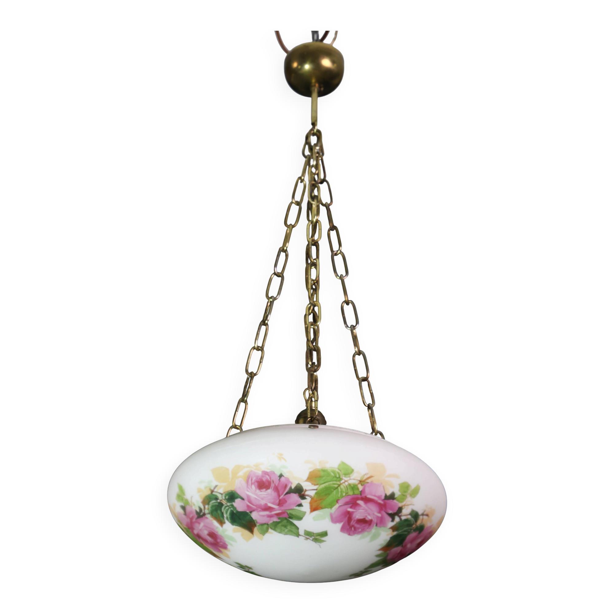 Vintage Glass Chandelier with Floral Decorations, Gallè Style, 1960