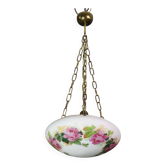 Chandelier en verre vintage avec décorations florales, style Gallè, 1960
