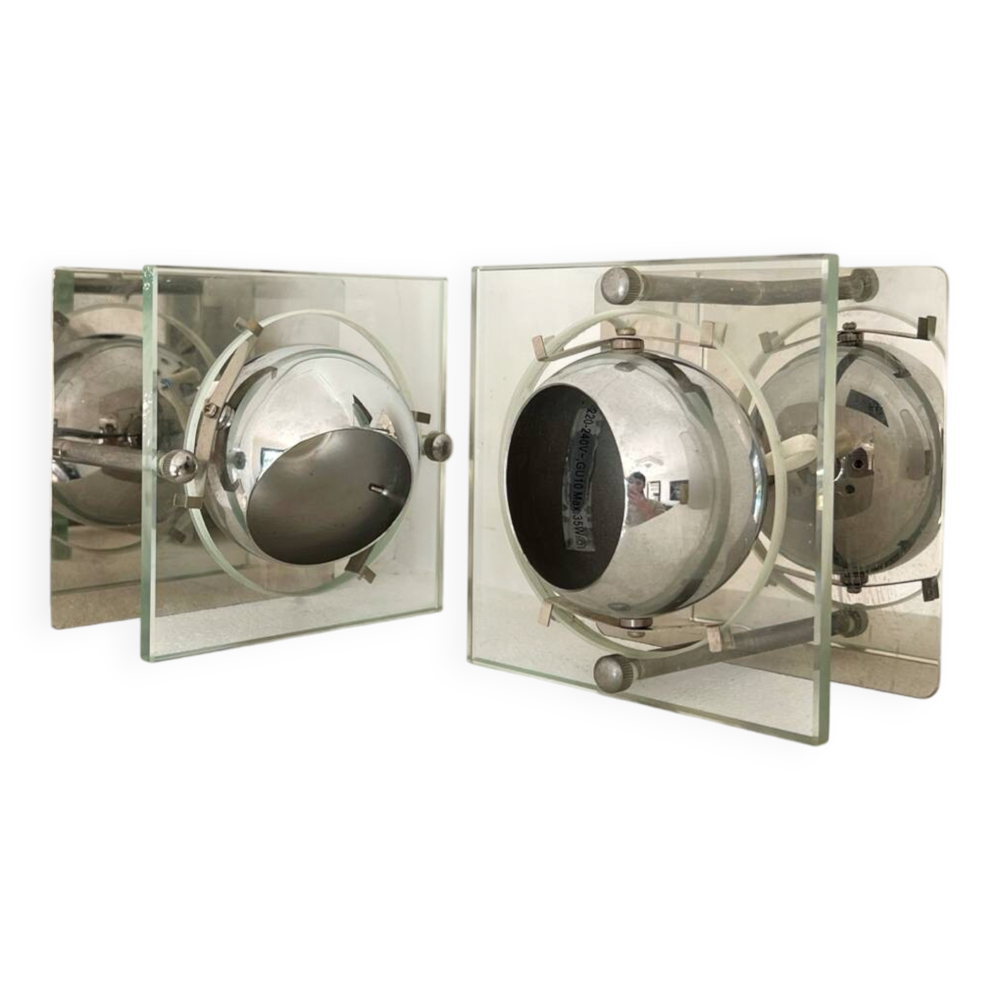 Lot de 2 appliques eyeball Space Age chrome vintage - années 70