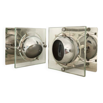 Set of 2 vintage chrome Space Age eyeball wall lights - 70s