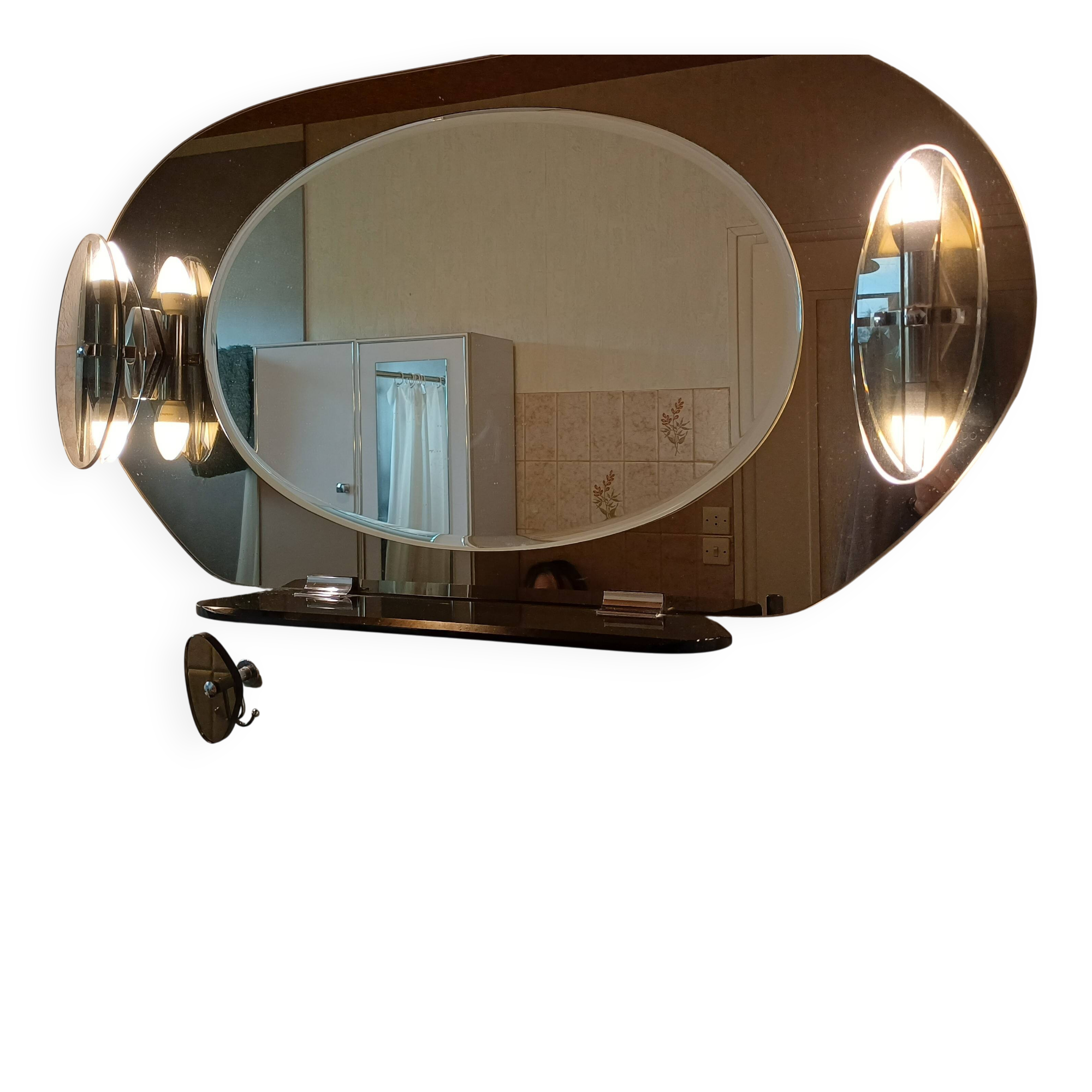 Vintage bathroom mirror with hooks