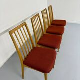 Set of 4 chairs in solid beech and vintage orange fabric, 70s design