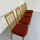 Set of 4 chairs in solid beech and vintage orange fabric, 70s design