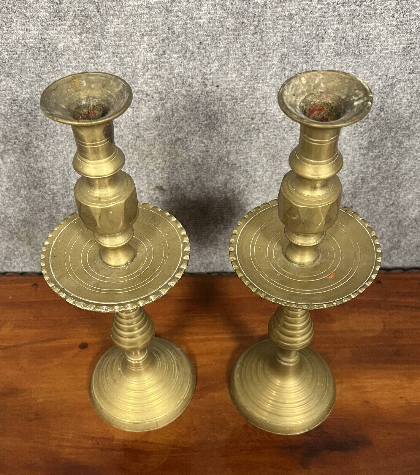 ORIENT XIX: Pair of large cup candlesticks in chiseled and gilded brass