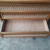 Vintage chest of drawers in rattan compass feet