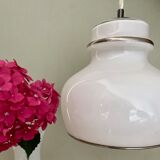 XXL vintage opaline pendant lamp with silver edges