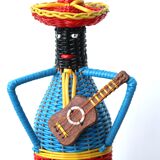 Bottle covered with scoubidou, musician, 60s