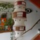 Large vintage macramé pendant lamp in cotton thread and wool, 120 cm.