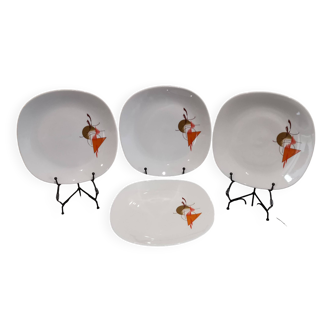 4 assiettes plates en porcelaine Schirnding Bavaria Vintage 1970