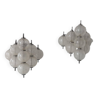 Pair of vintage "Sterrenbeeld" wall lights, Murano bubbled glass, Raak Netherlands 1960