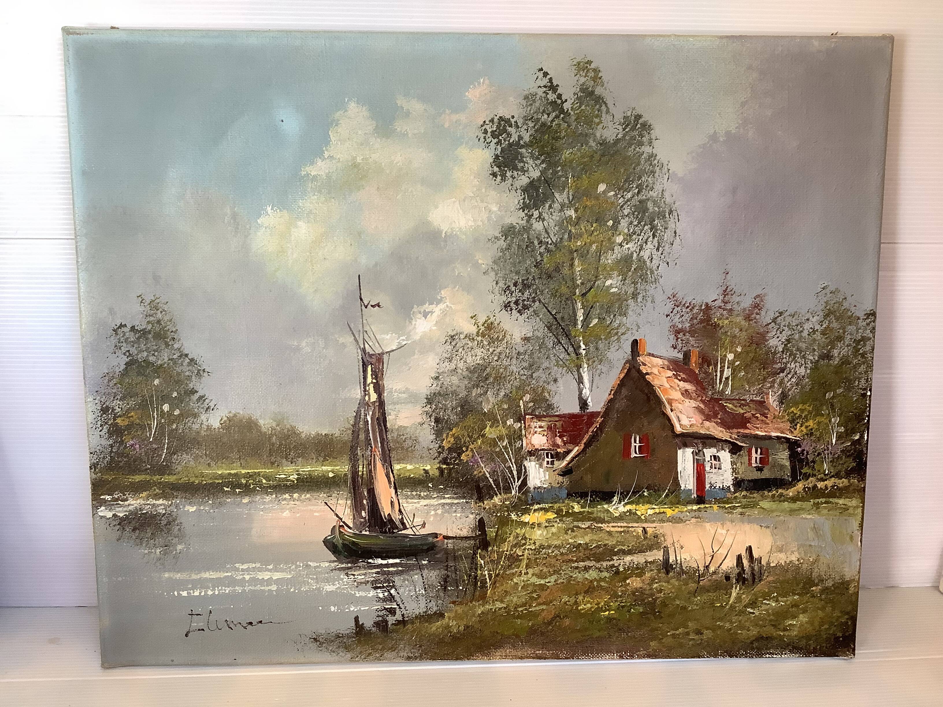 Dutch landscape painting oil on canvas signed