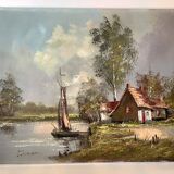 Tableau paysage Hollandais huile sur toile signée