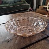 Pink molded glass bowl – embossed plant decoration – 1950s style