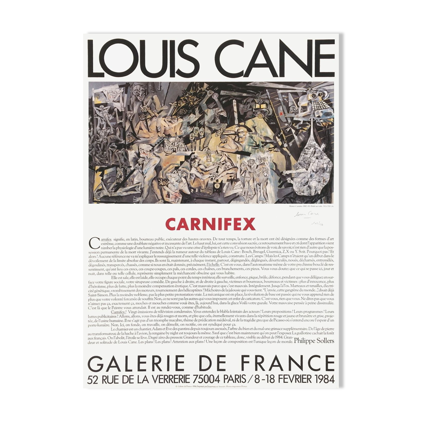 Louis Cane, Carniflex, signed poster