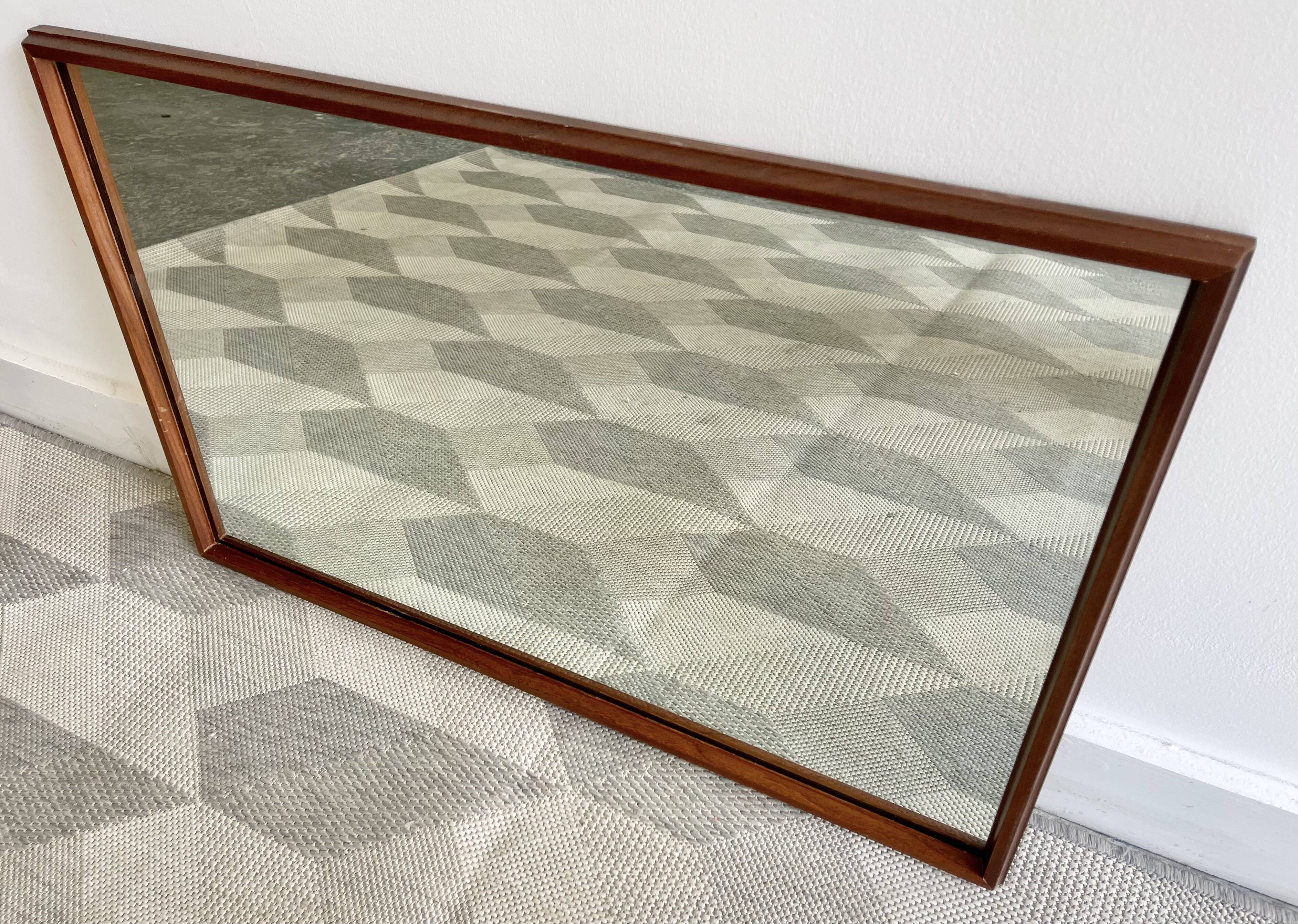 Vintage rectangular teak framed mirror