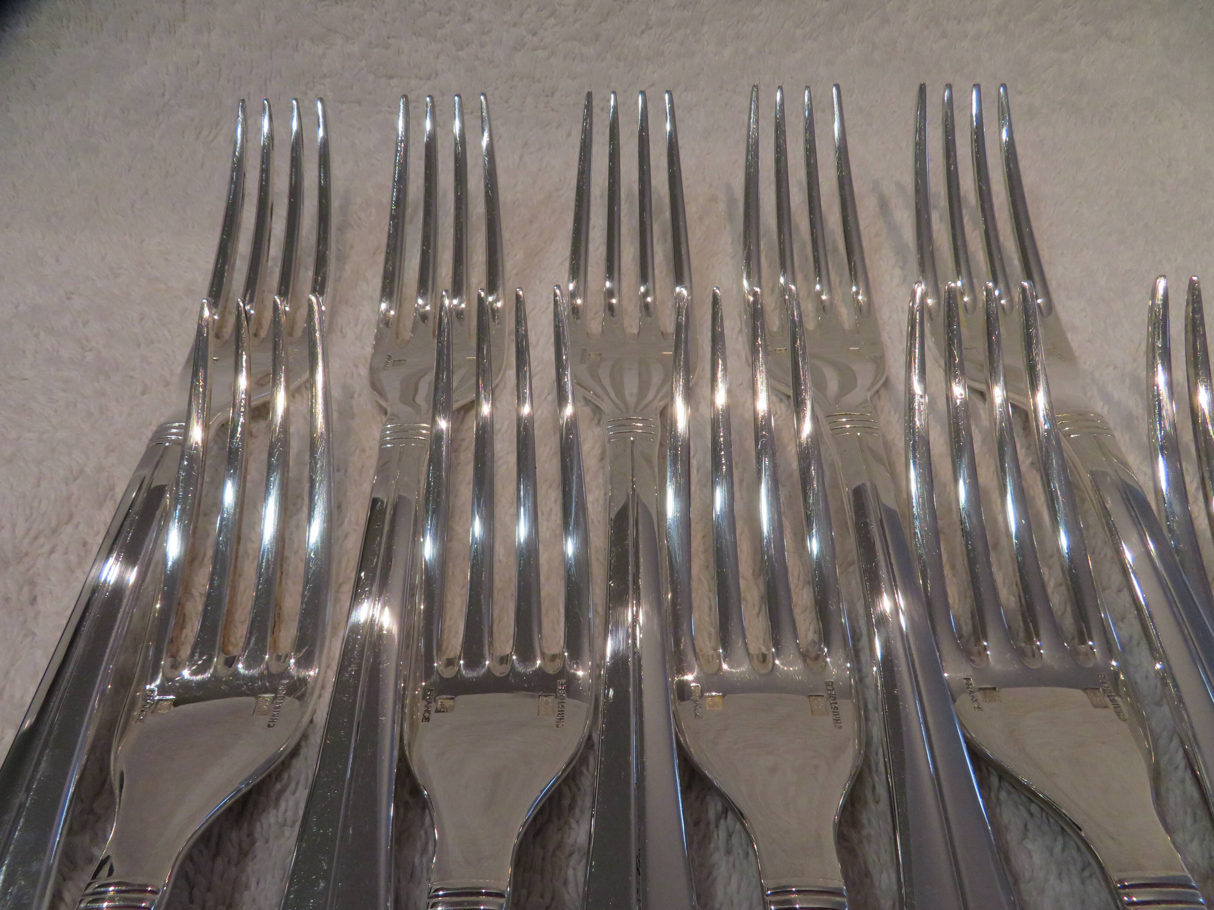 10 Christofle Atlantide silver-plated table forks 20.7cm