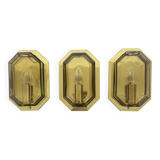 Set of 3 Limburg Glashütte smoked glass and brass wall lamps sconce , 1970s