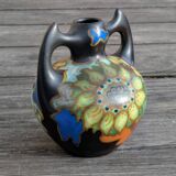 Handled Vase Gouda - Decor "Zonnebloem" (Sunflower) - Netherlands, 1930/50