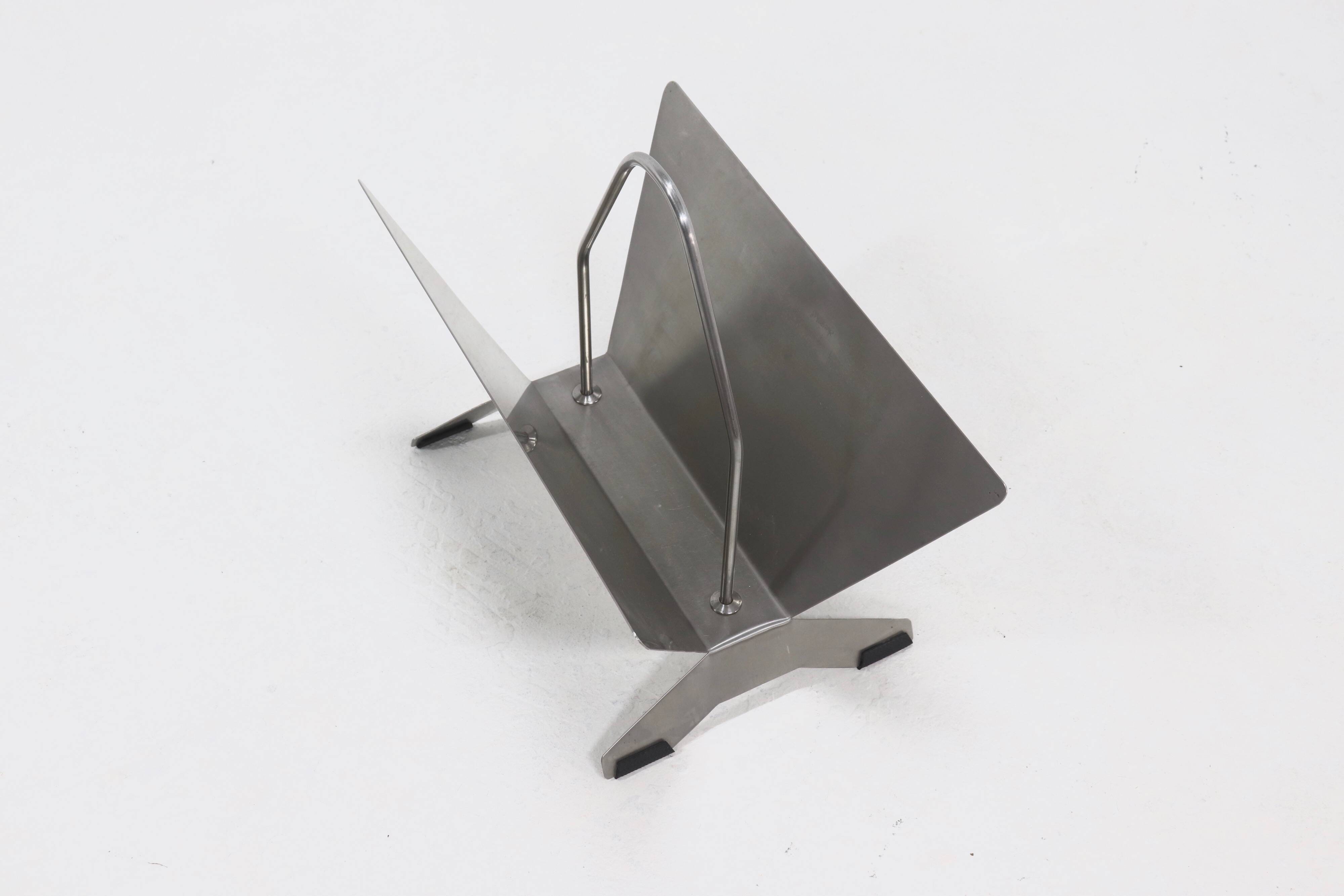 Brushed Steel Magazine Rack 1980s