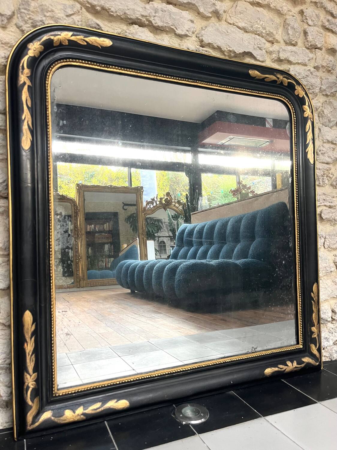 Antique mirror 107/102cm Louis-Philippe beaded from the Napoleonic III era.