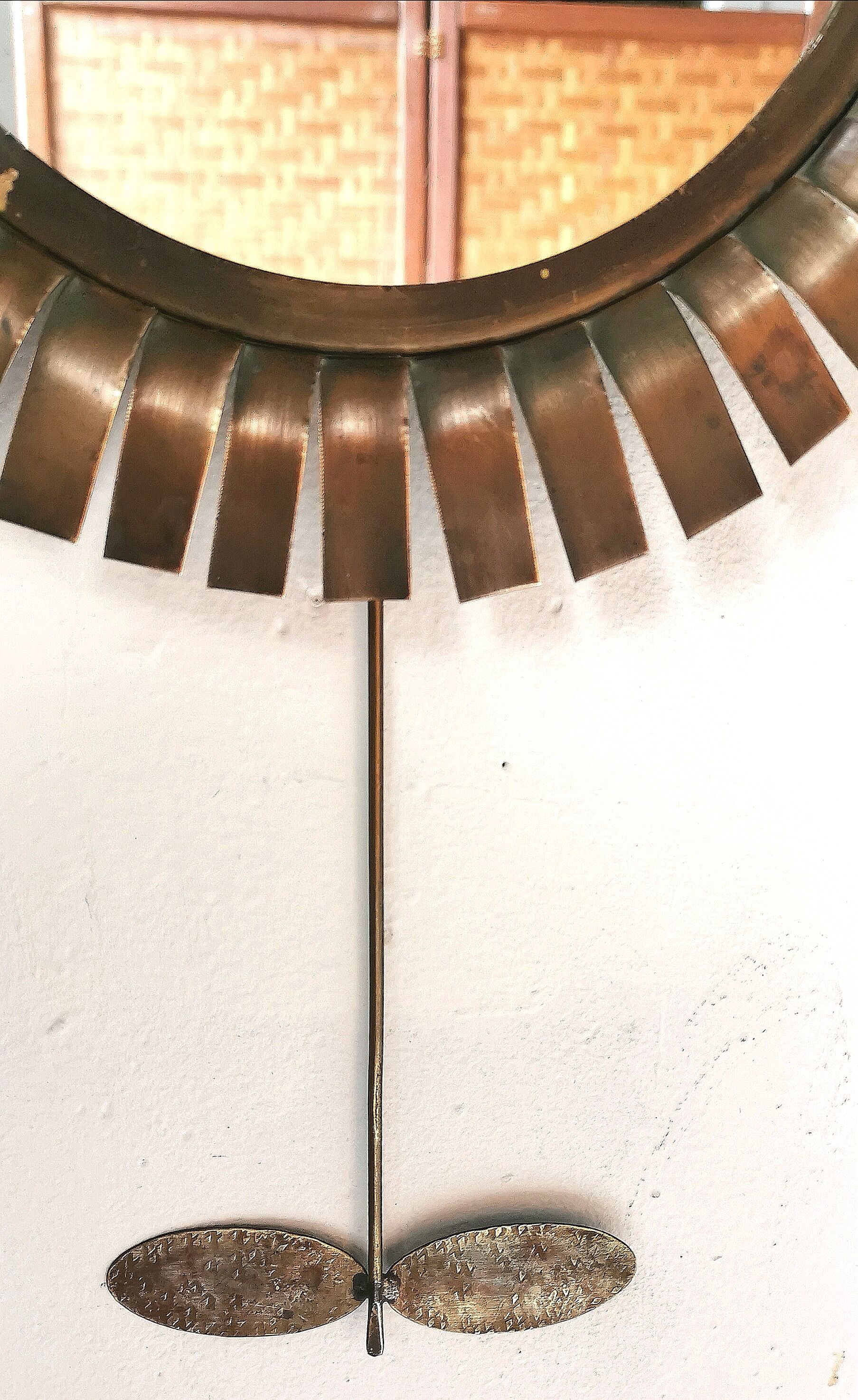 Mirror sun copper flower by Jean Vinay 1960s 28x46cm