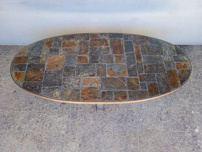 1970 metal and slate coffee table