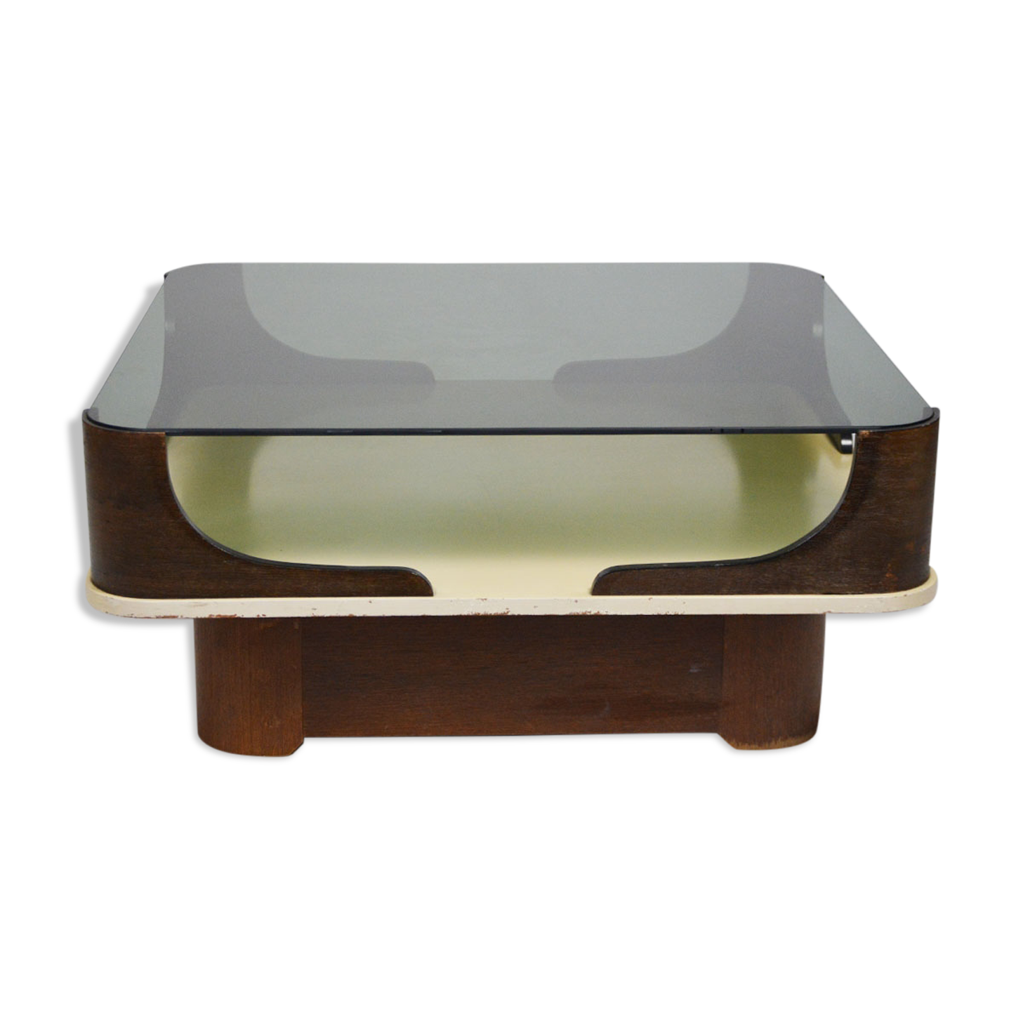 Table basse en verre fumé années 70