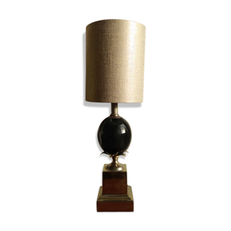 Lamp pineapple black glass and gold metal 1970