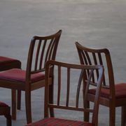 Set of 6 modern classic Danish dining chairs, oak with upholstered seats, 1950s.