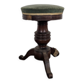 Tabouret de piano en velours vert à fût tourné