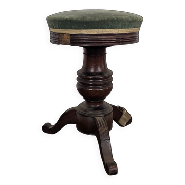 Tabouret de piano en velours vert à fût tourné