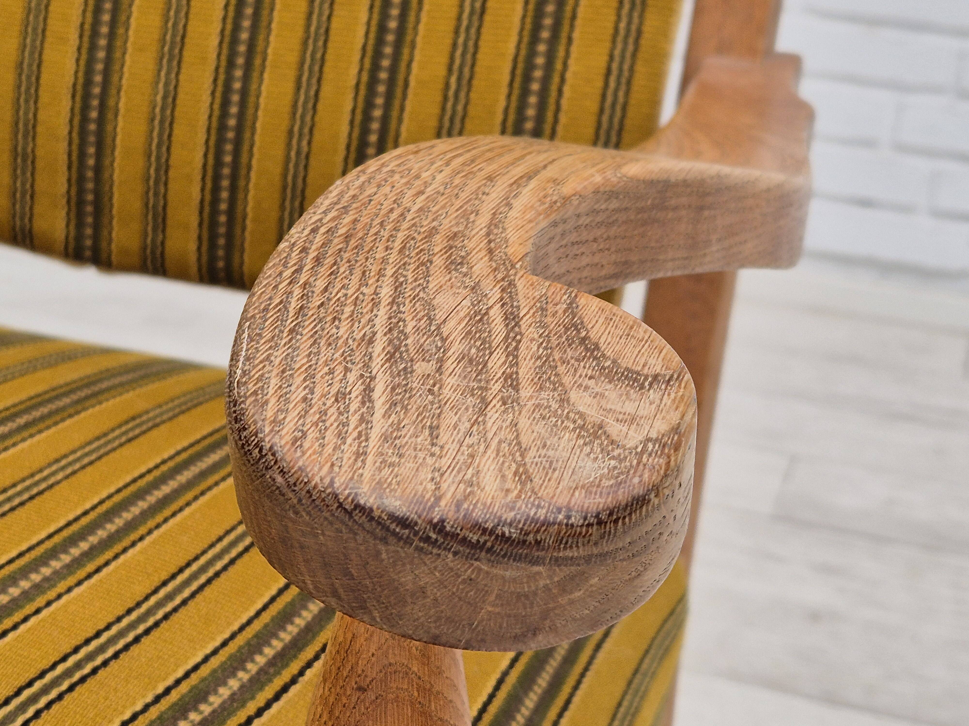 1960s, Danish lounge chair, original very good condition, furniture wool, solid oak wood.