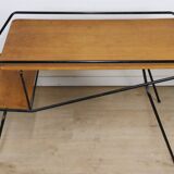 Vintage side coffee table in black lacquered metal and oak, 1950