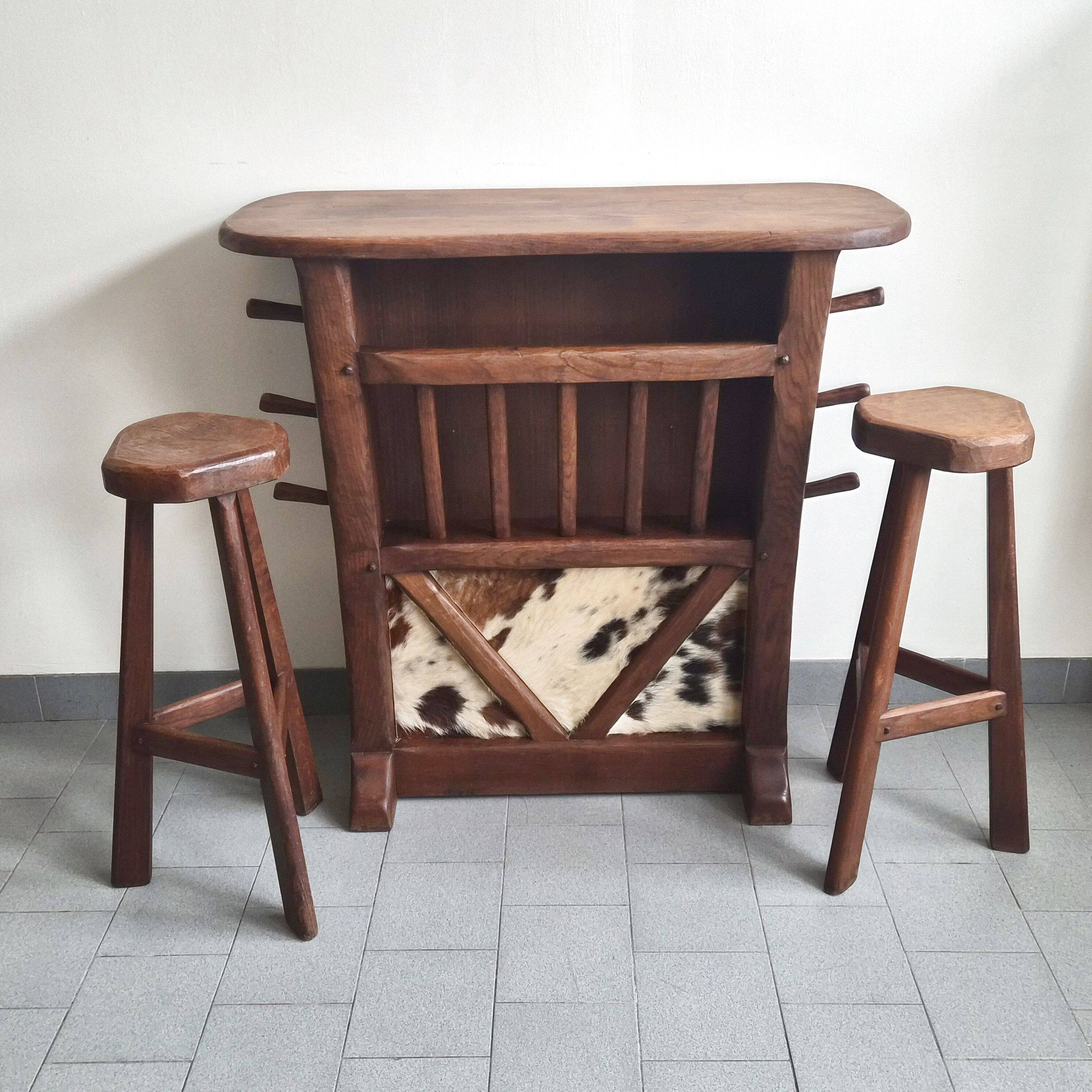 1970s vintage brutalist bar and stools