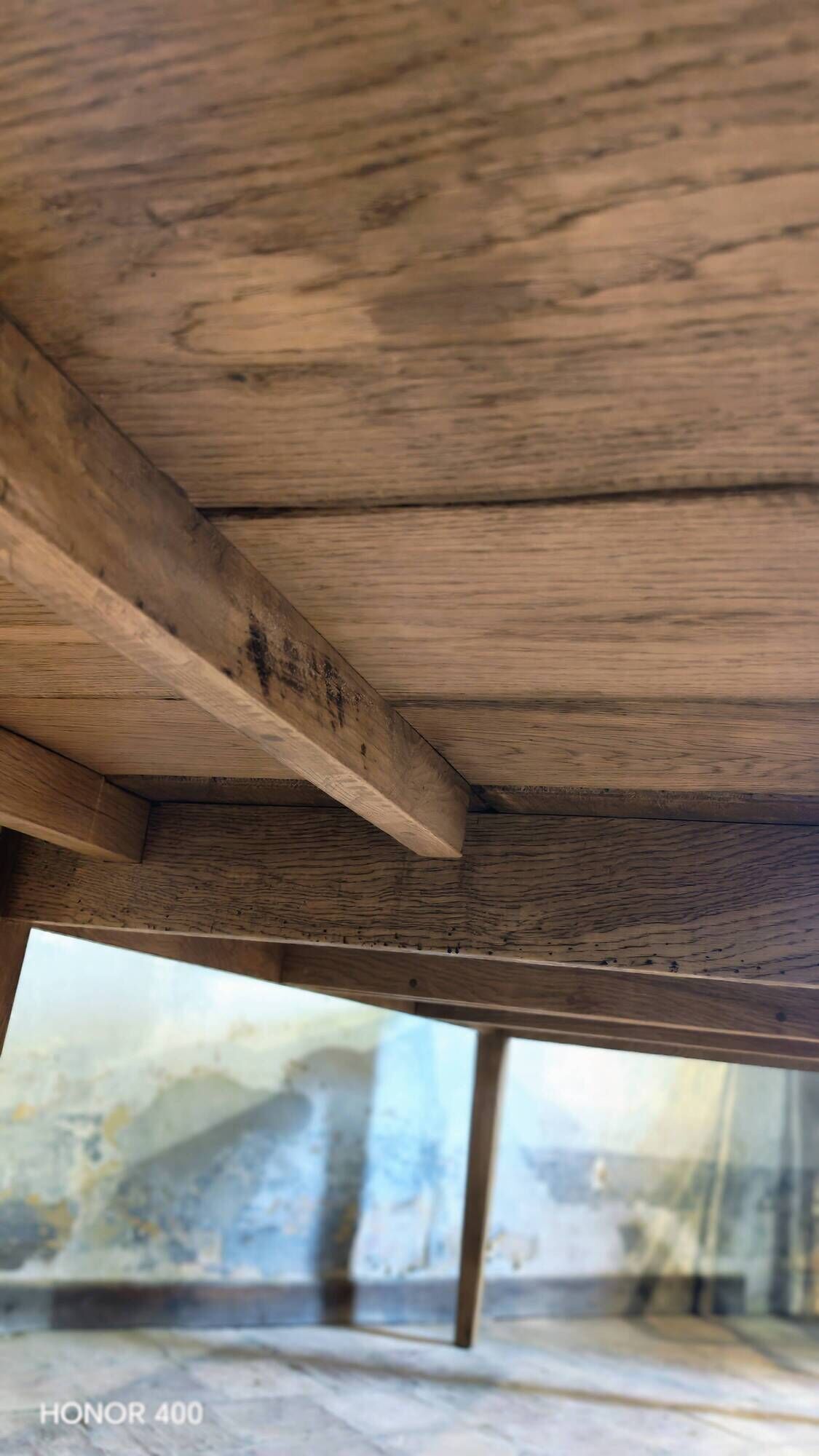Large authentic farmhouse table made of solid French oak.