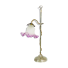 Art deco office lamp with chrome metal slides and pink glass tulip. Year 20