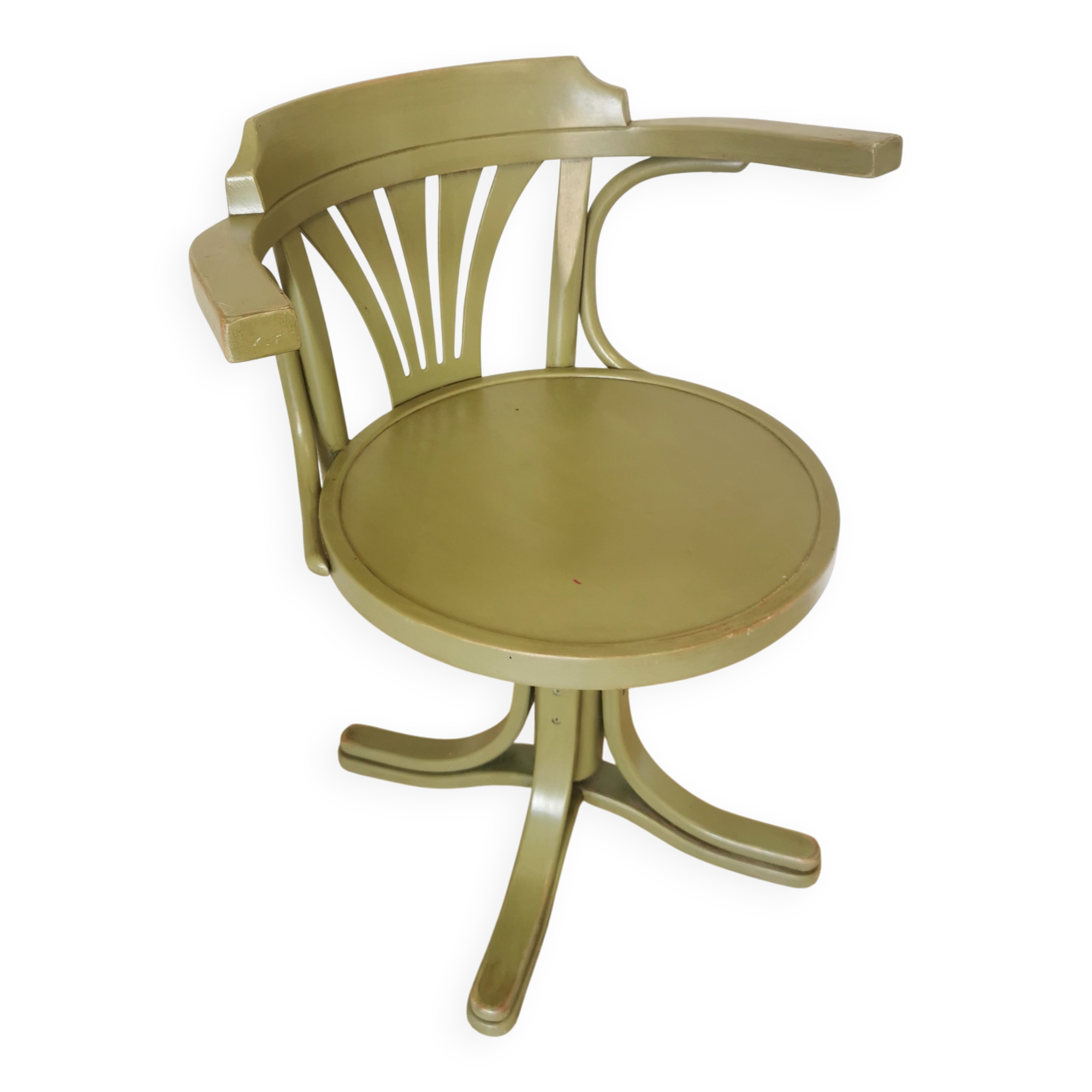 Vintage Thonet Style Bentwood Swivel Chair - Olive Green Retro Armchair