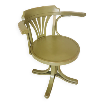 Chaise pivotante vintage en bois courbé de style Thonet - Fauteuil rétro vert olive