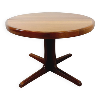 Table ronde scandinave vintage en teck et noyer des années 60 avec rallonges