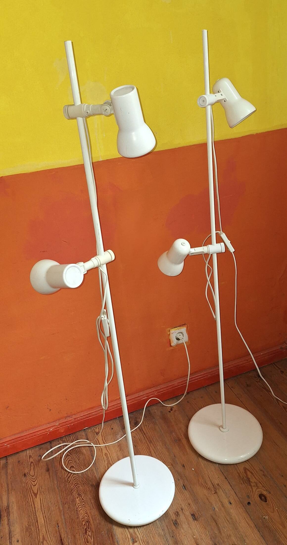 Pair of Italian multi-adjustable floor lamps with 2 spotlights, 1970s