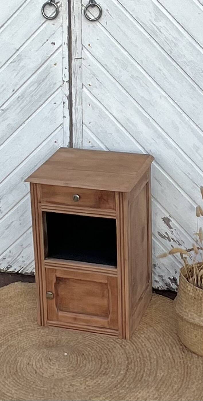 Antique bedside table in raw solid wood