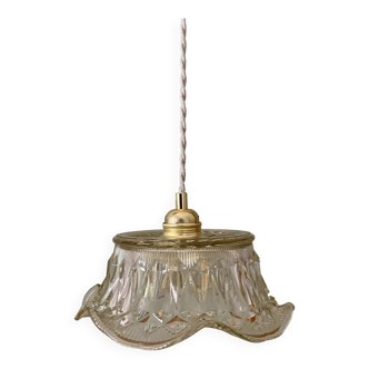 Suspension abat-jour vintage en verre moulé - collection vaisselle -