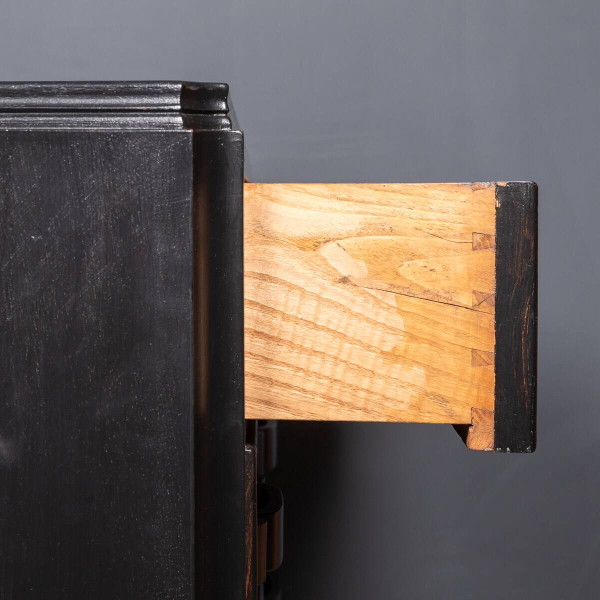Antique 20thc italian ebonised chest of drawers with display top c.1930