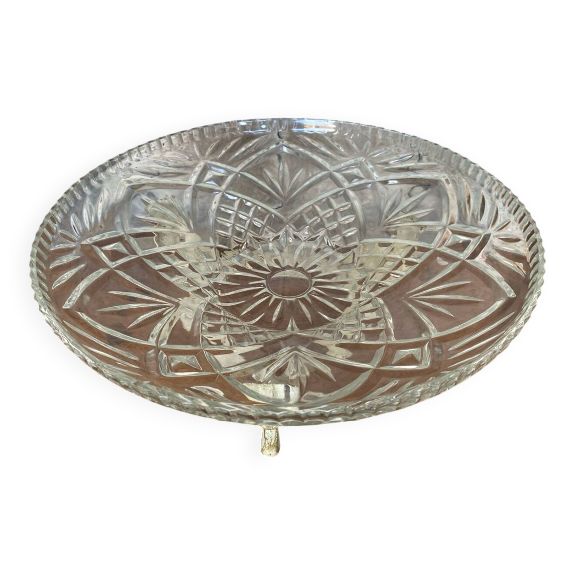 Antique fruit bowl centerpiece molded glass + vintage wrought iron