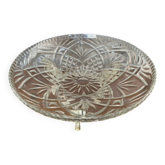 Ancienne coupe fruits centre de table verre moulé + fer forgé vintage
