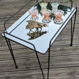 Side table 1950-1960, pin/Eiffel legs, mirror top, steel rod structure