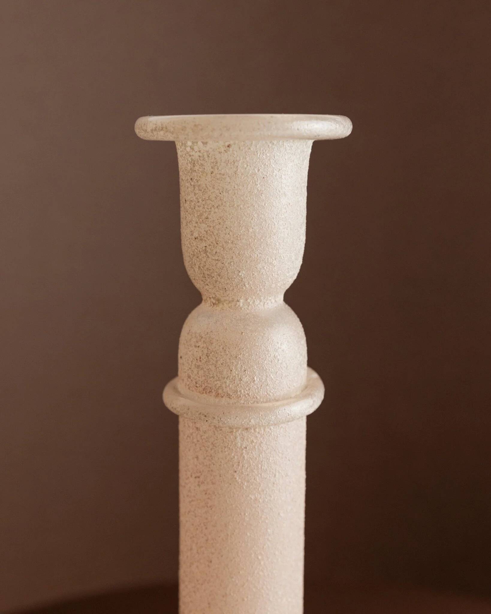 Murano pink Scavo glass candlestick - classic 1970s Italian candle holder, hand-made