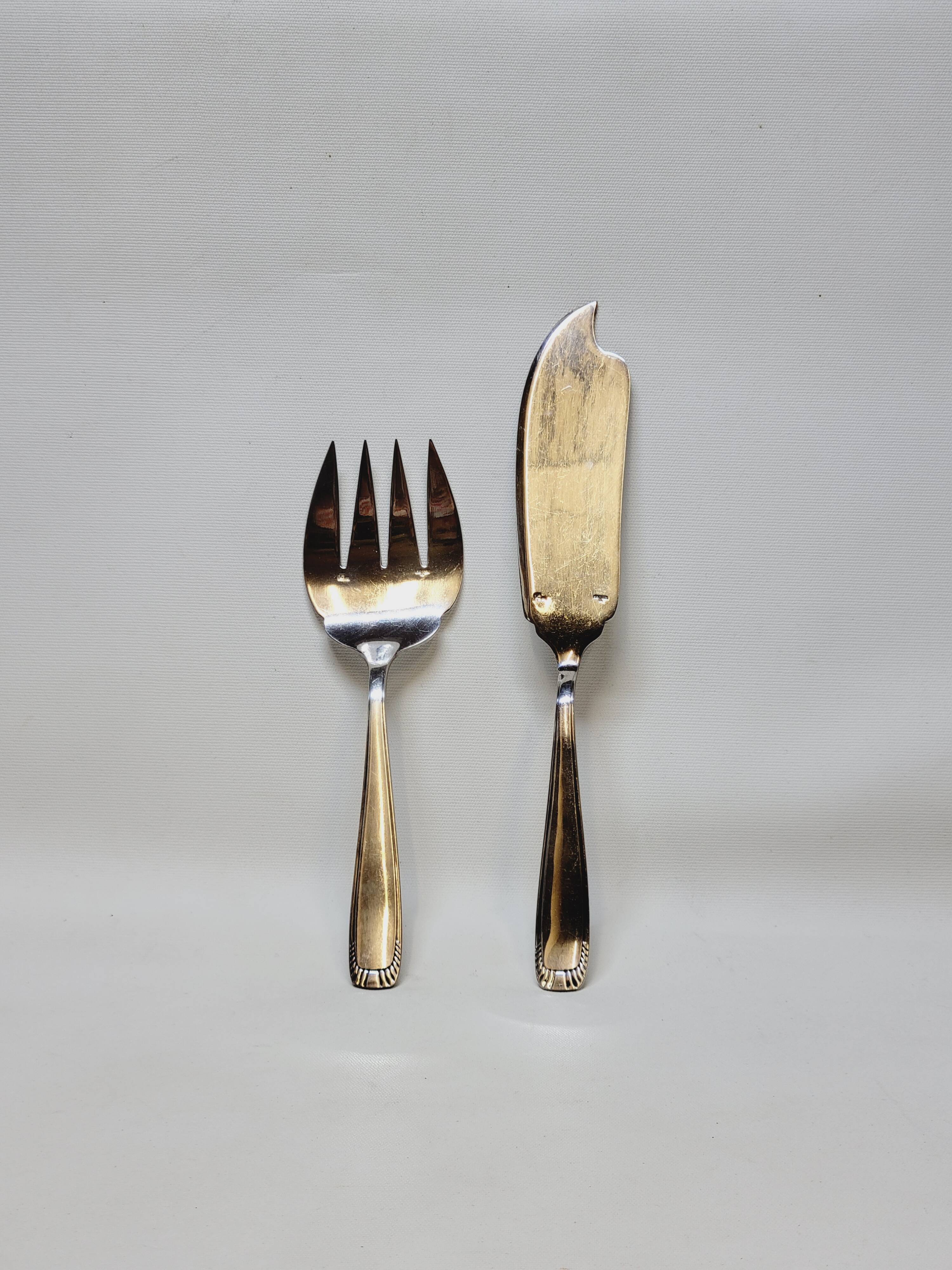 Ercuis Art Deco Silver Metal Fish Serving Cutlery Set