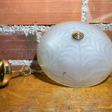 Antique Pendant Light Dome Molded Glass + Vintage Gold Metal